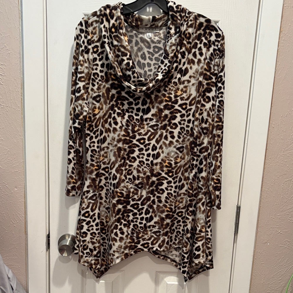 Chaus Brown and Tan Animal Print Cowl Neck Tunic